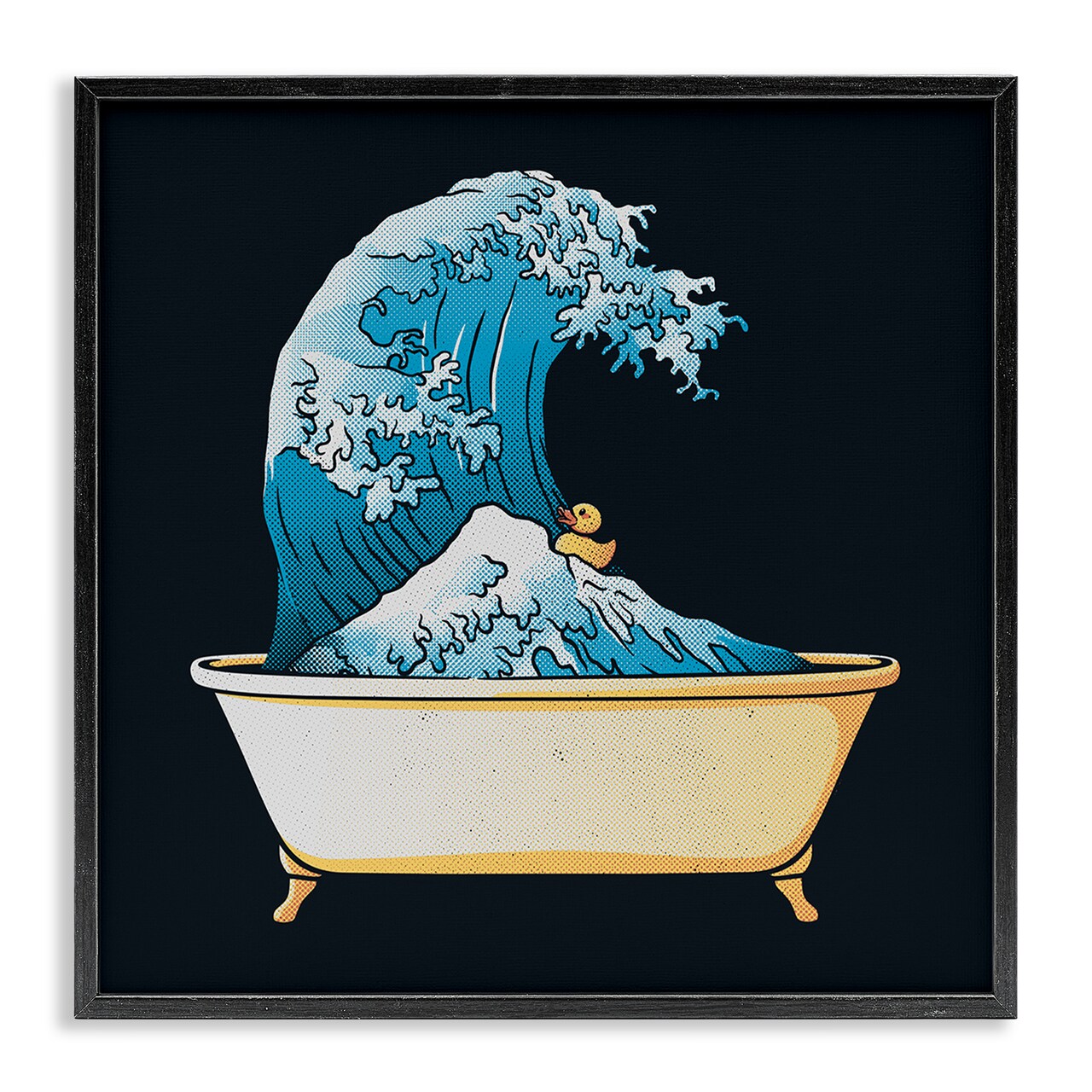 Stupell Industries Bathtub with Kanagawa Wave Framed Giclee, design by Tobe Fonseca